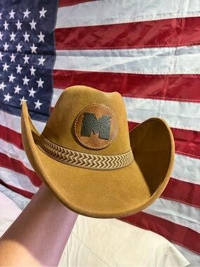 Men's Suede Western Cowboy Hat - Brown Leather “M” Patch